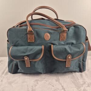 Vtg Ralph Lauren Polo Green Canvas Duffel Bag Leather Trim Weekender Carryall